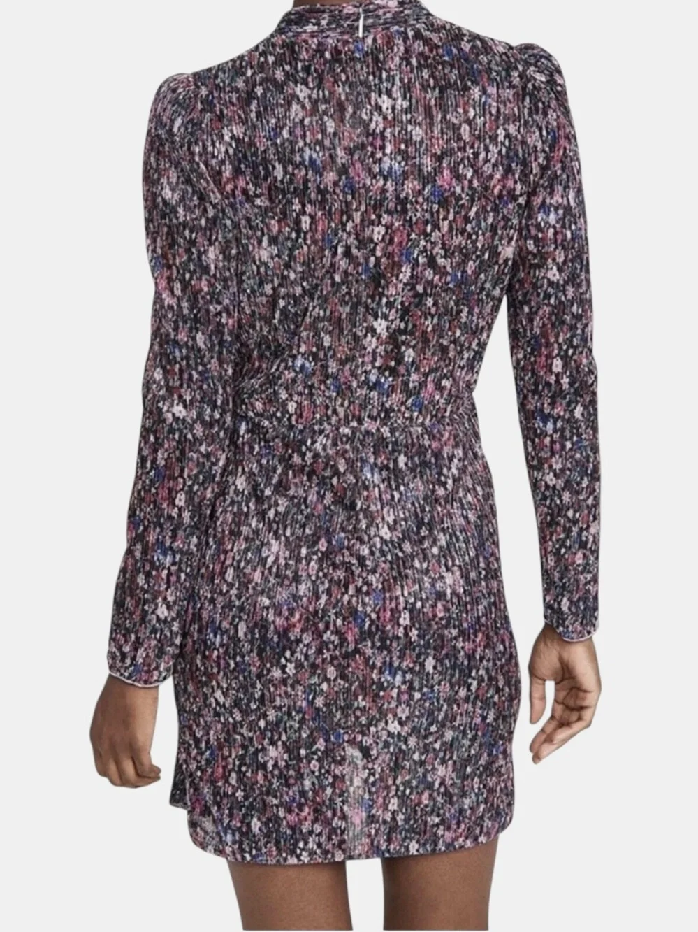 Saylor Bernadette draped faux wrap floral metallic long sleeve cocktail dress L - Picture 4 of 15